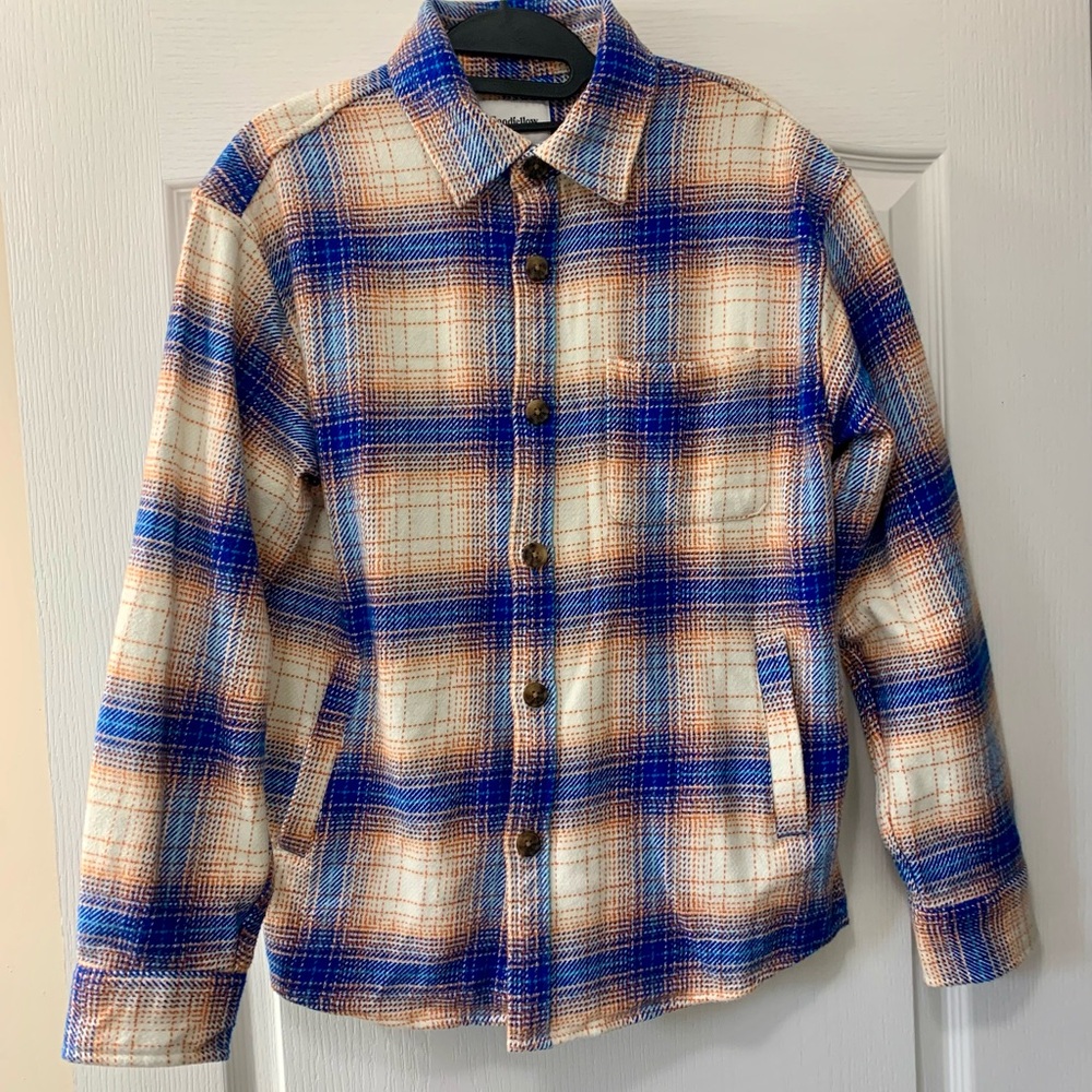 NWT Goodfellow blue and orange plaid Shacket with pockets size Small